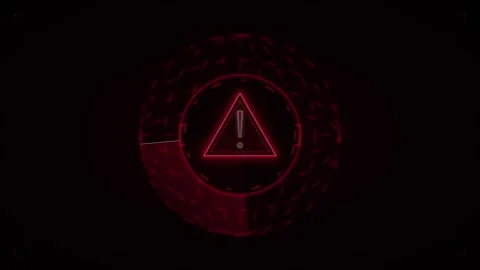 Red warning alert digital hud interface with rotating radar scan and exclam.. Stock Footage 337562320