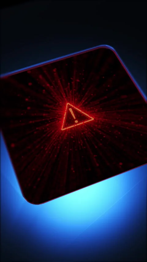 Red warning alert technology background glowing triangle symbol, dark tablet sur Stock Footage 340575765