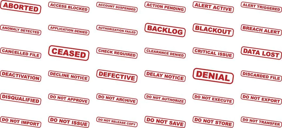 Red warning and error message stamps isolated on transparent background for.. イラスト素材