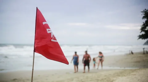 Red warning flag on the beach Stock-Footage 37449537