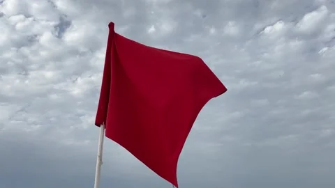 Red warning flag on the beach. Swimming is prohibited Stock Footage 239157403