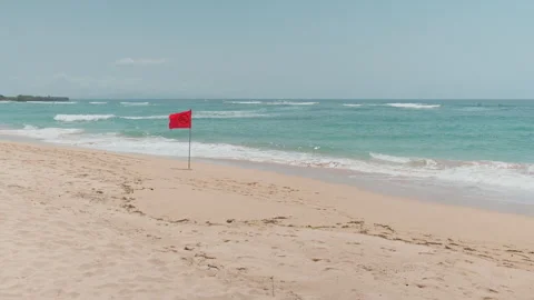 Red warning flag on sandy beach , Nusa Dua, Bali Vidéo 336515200