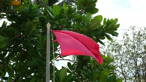 Red Warning Flag on Stormy Tropical Beach Vídeos de archivo 337969603