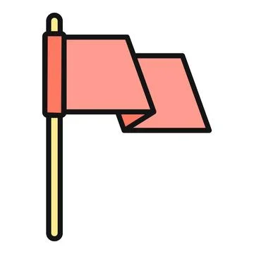 Red warning flag waving on pole icon Stock Illustration