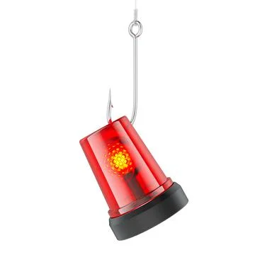 Red warning light on fish hook. 3D rendering Stock Illustration