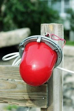 Red warning light which enclosing the ditch, where the repair of water pipes Stock Photos