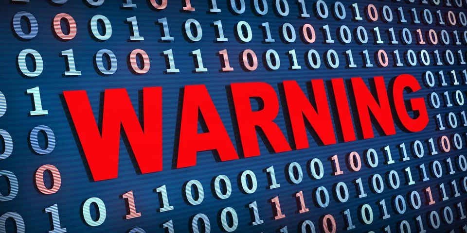 Red warning sign and binary code. 3d illustration イラスト素材