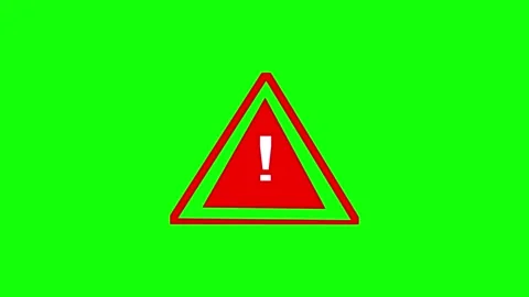 Red Warning Sign Animation with Exclamation Mark on Green Screen. Vídeo Stock 343138770