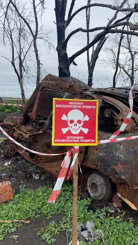 Red warning sign that says Caution, explosive objects Stock Footage 311309405