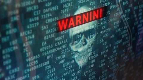 Red warning text over pirate skull, your data has been encrypted, hacking Stock Footage 90062802