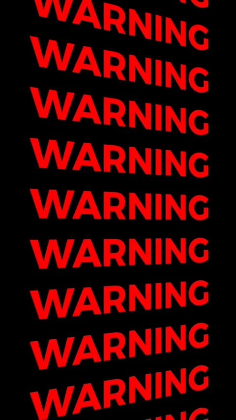 Red “WARNING” text repeats vertically on a black background Stock Footage 314776997