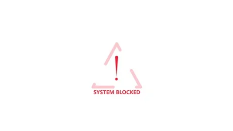 Red warning triangle with exclamation mark and text system blocked on white.. Stock Footage 340123629