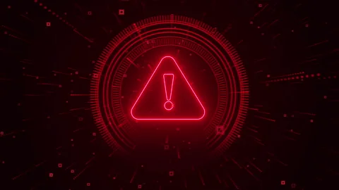 Red warning triangle exclamation mark tunnel squares lines particles Stock Footage 346801256