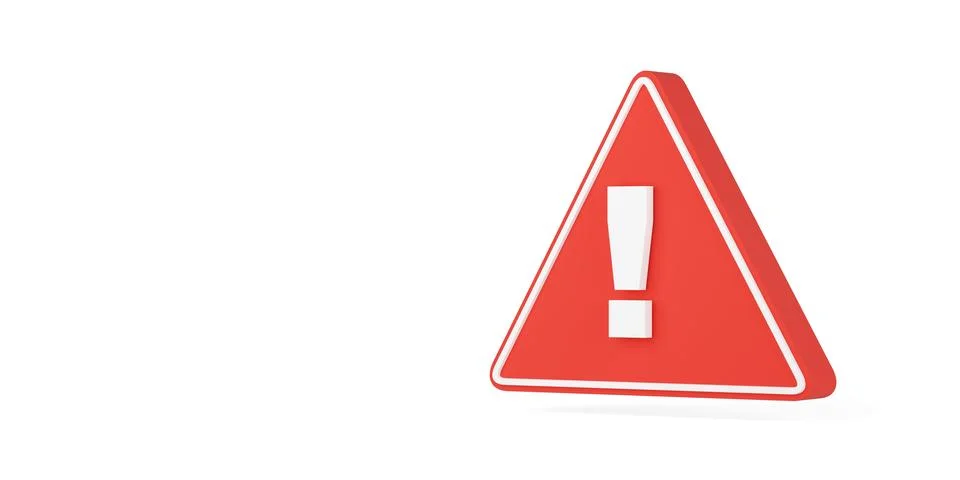 Red warning triangle exclamation mark over white background, attention, dan.. Illustrazione stock