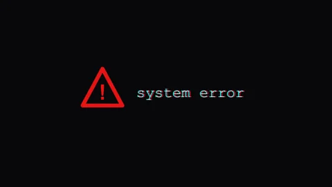 Red warning triangle with exclamation point and system error text Stock Footage 345898895