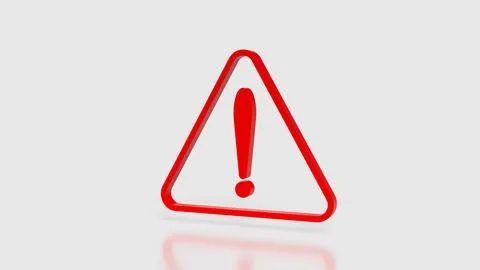 Red Warning Triangle Icon Representing Alert and Caution Concept 3d render. Stock Illustration