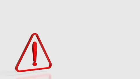 Red Warning Triangle Icon Representing Alert and Caution Concept 3d render. Illustrazione stock