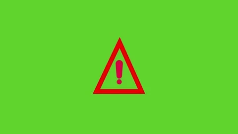 Red warning triangle symbol alert notification appearing on green screen ba.. Stock Footage 340001062