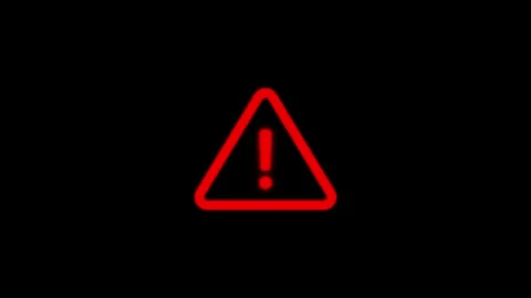 Red warning triangle symbol with exclamation mark in center blinking and ro.. Stock Footage 345547906