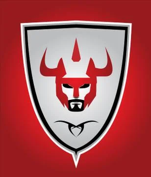 Red warrior on grey iron shield Stock Illustration