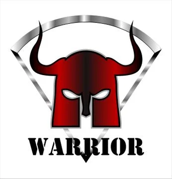 Red warrior mask over the white shield Stock Illustration