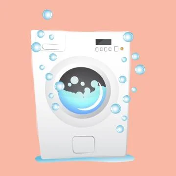 Red washing machine in flat style. isolated on pink background. modern vector Stock Illustration
