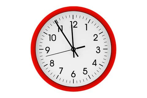 Red watch, wall clock 11 hours 45 minutes on isolated or white background Stock Photos