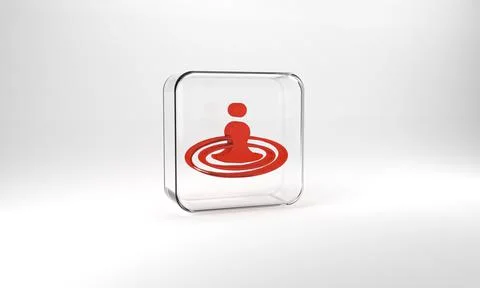 Red Water drop icon isolated on grey background. Glass square button. 3d Stock Illustration