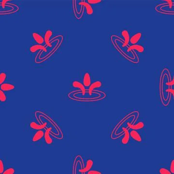 Red Water drop icon isolated seamless pattern on blue background.  Vector Stock Illustration