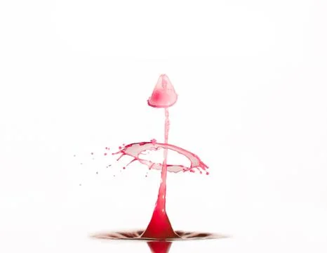 Red water drops created column, umbrella and hat abstract  on white Stock Photos