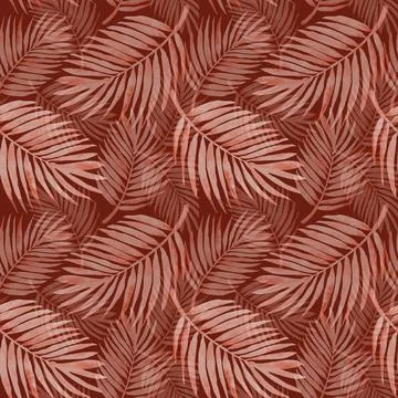 Red watercolor seamless pattern with palm leaves Stock Illustration