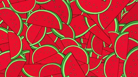 Red Watermelon Hand Drawn Pattern Background Rotating Stock Footage 190117902