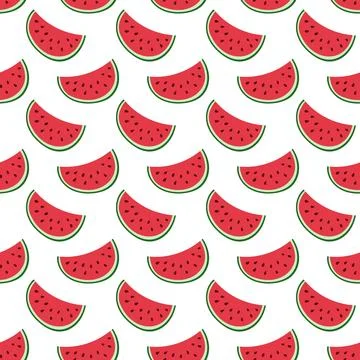 Red watermelon slices repeat in fun pattern on white Stock Illustration