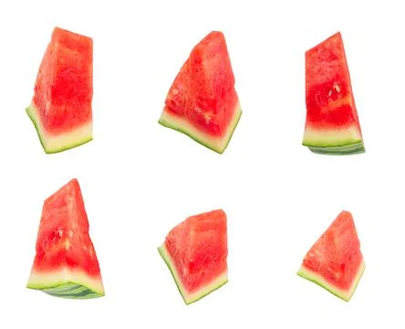 Red watermelon triangular pieces collection isolated Stock Photos