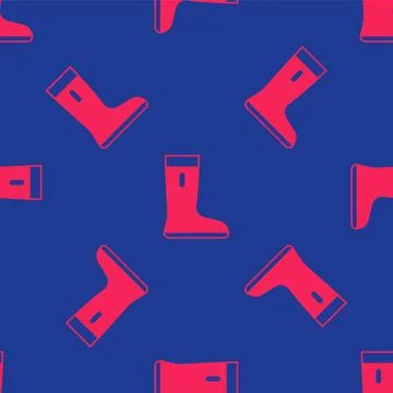Red Waterproof rubber boot icon isolated seamless pattern on blue backgroun.. Ilustração Stock
