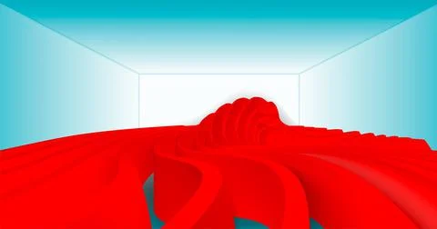 Red wave on a blue background. Abstract minimal exterior design. Creative arc Stock Illustration