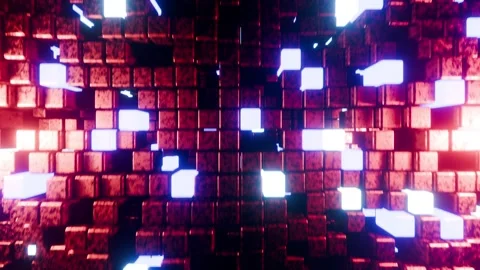Red Wave Cube with Blue Neon Wall VJ Loop Background Stock Footage 332546609