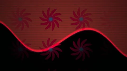 Red wave line on brown background with flower patterns. Stock Footage 336256765