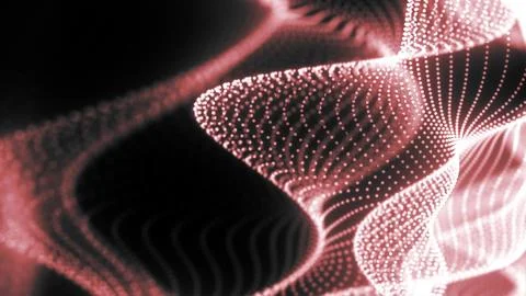 Red wave mesh made of glowing particles, representing digital flow Stockillustratie