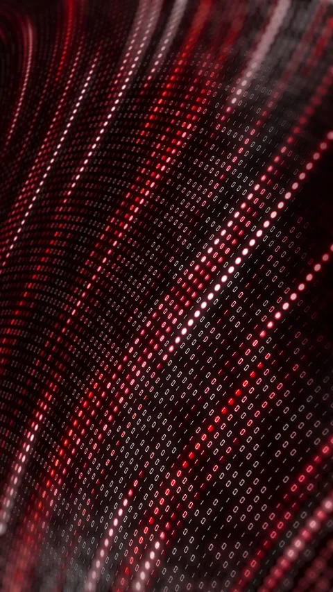 Red waves from glowing round dots with binary code. Dynamic movement and glow Stock Footage 273819915