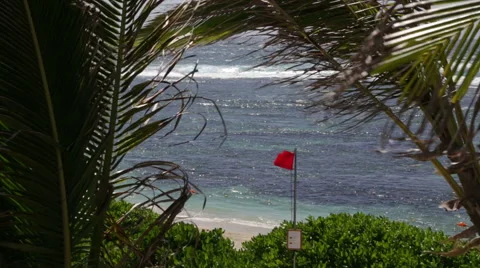 Red waving flag on a coast in Mauritius Video stock 68796637
