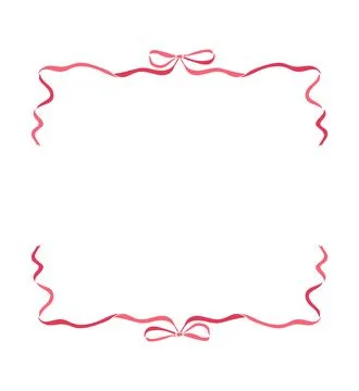 Red wavy ribbon border vector with small bows top and bottom, horizontal Stock Illustration