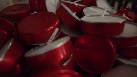 Red Wax Candles Rows Macro Slow Motion 4K Still Life Stock Footage 327482636