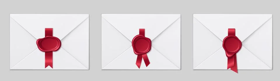Red wax stamp securing white letter envelope Stock Illustration