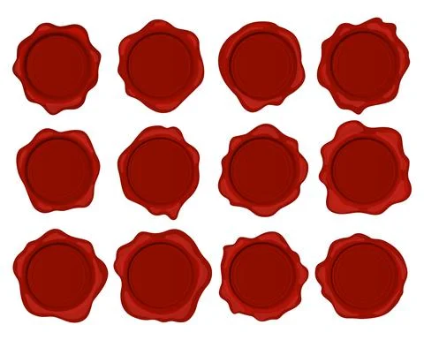 Red wax stamp set. Isolated sticker mockup for letter or documents, confidential Stock Illustration