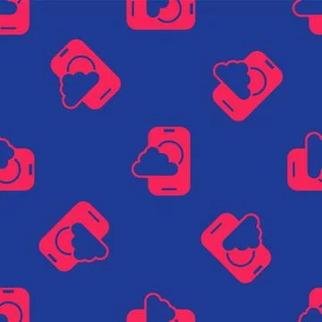 Red Weather forecast app icon isolated seamless pattern on blue background Stock Illustration