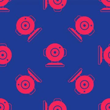 Red Web camera icon isolated seamless pattern on blue background. Chat camera Stock Illustration