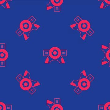 Red Web camera icon isolated seamless pattern on blue background. Chat camera 库存插图