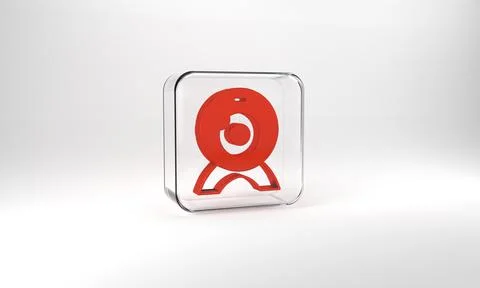 Red Web camera icon isolated on grey background. Chat camera. Webcam icon. Gl Stock Illustration