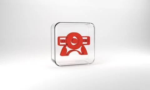 Red Web camera icon isolated on grey background. Chat camera. Webcam icon. Gl Stock Illustration
